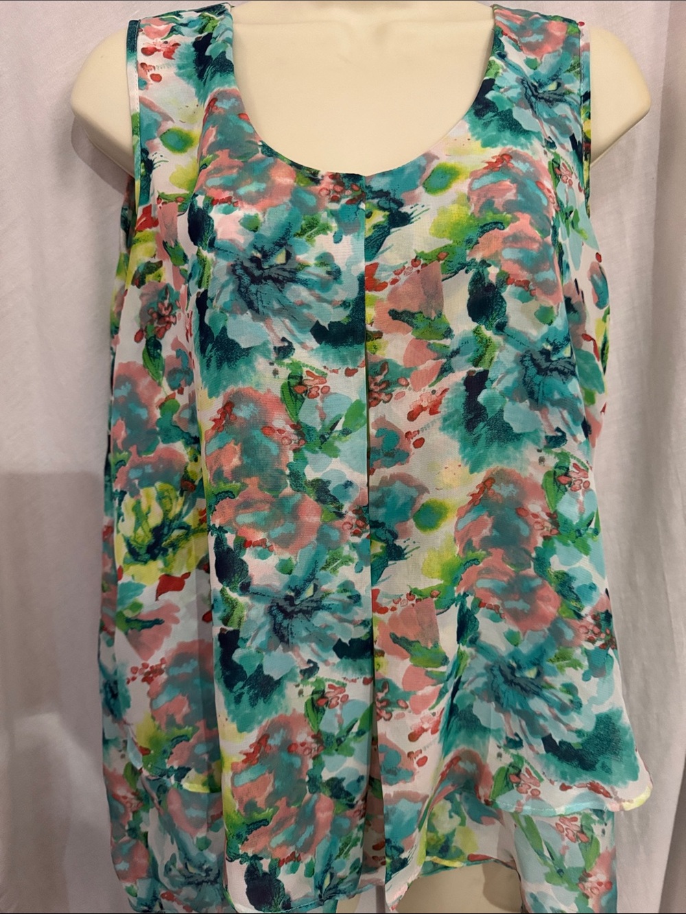 NY Collection Floral Scoop Neck Camisole - Teal, Pink, Green